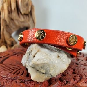 Tory Burch Gold Leather Double Wrap Bracelet